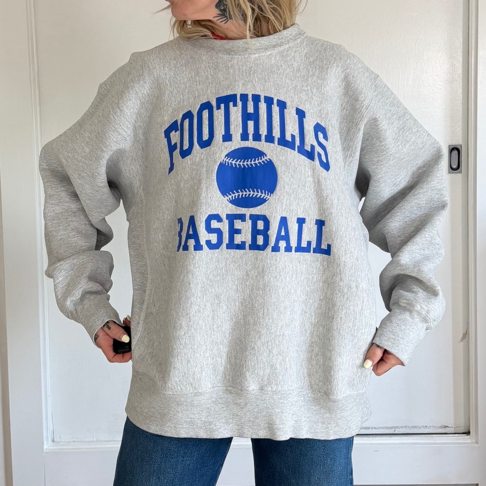 Vintage 90s Cotton Exchange Foothills Baseball Sweatshirt Grey 2XL Reverse Weave